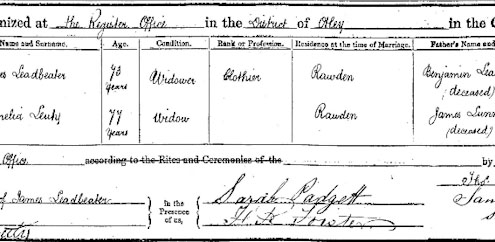 Marriage Certificate of Amelia Luty & James Leadbeater