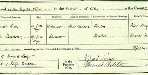 Samuel & Eliza Marriage Certificate