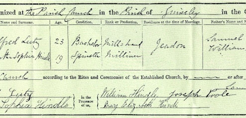 Marriage Certificate Alfred Luty & Martha Hindle. 26th June 1880