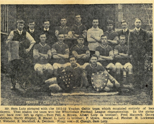 Sam Luty pictured with the 1912 Yeadon Celtic Team