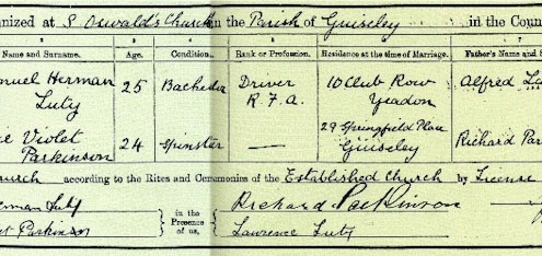 Sam & Elsie (Parkinson) Marriage Certificate 29th August 1918