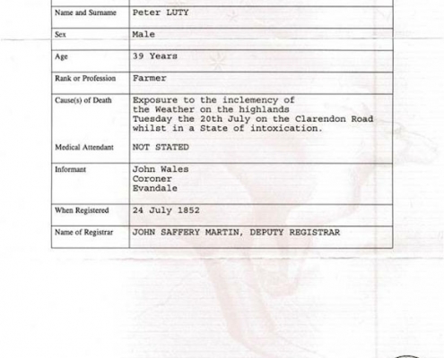 Peter Luty Death Certificate