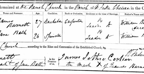 James Burnett & Jane Bath Marriage Certificate