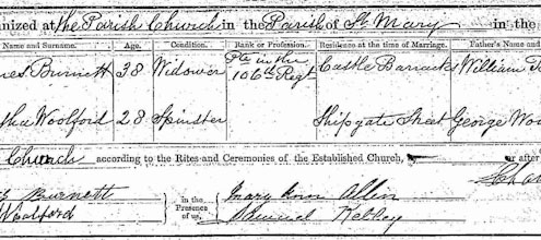 James Burnett & Martha Woolford Marriage Certificate